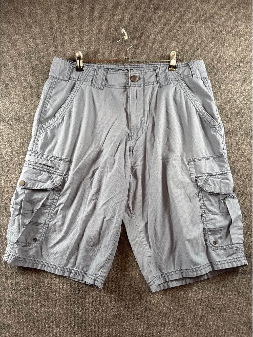 Iron Co Mens 34 Gray Cargo Shorts Multi Pocket Utility Casual Cotton